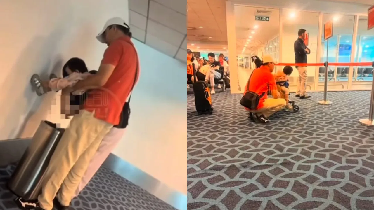 Chinese Tourist Lets Child Poop in a Rubbish Bin at KLIA2 Despite Toilet Being Just Steps Away