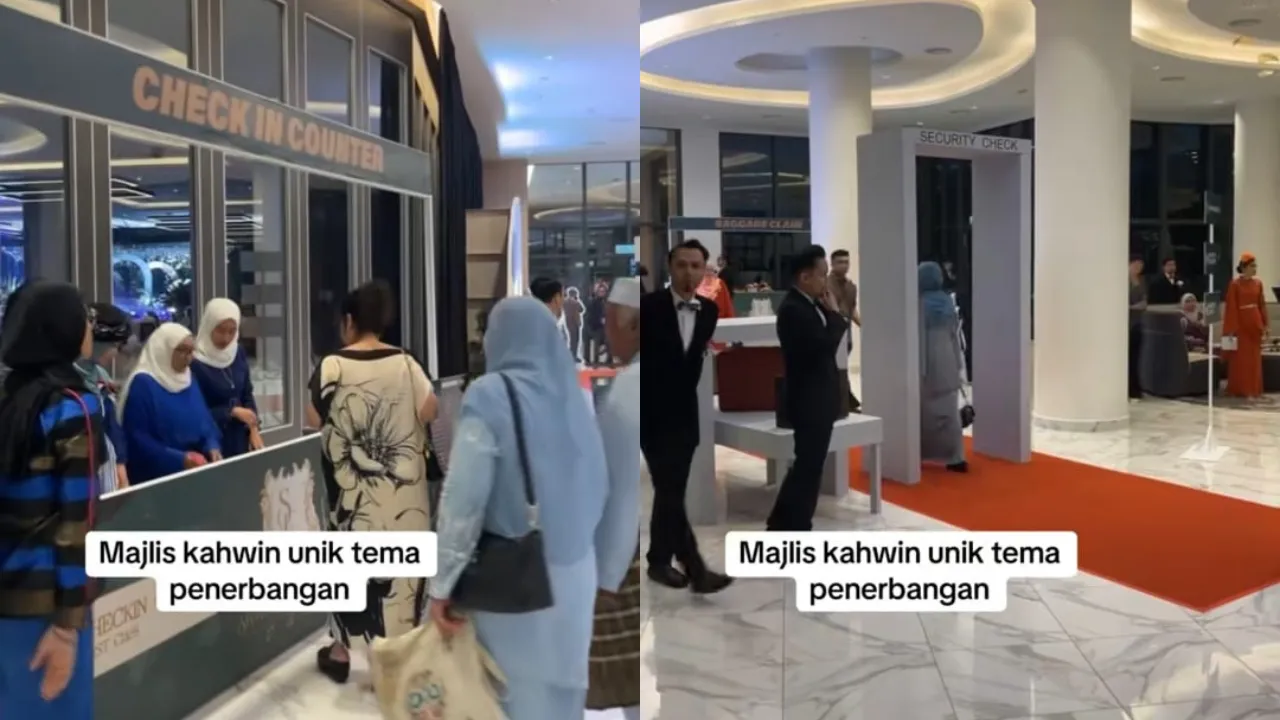 Couple Takes Their Love of Aviation to New Heights With a Wedding Featuring Check-In Counters & Baggage Claim