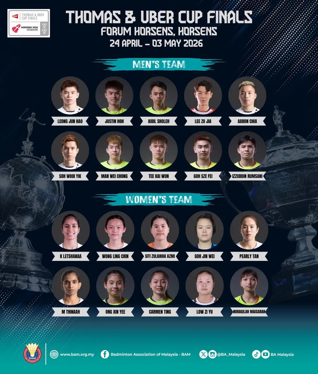 Piala Thomas/Uber: BAM senaraikan 20 wira, wirawati negara gegar Denmark!