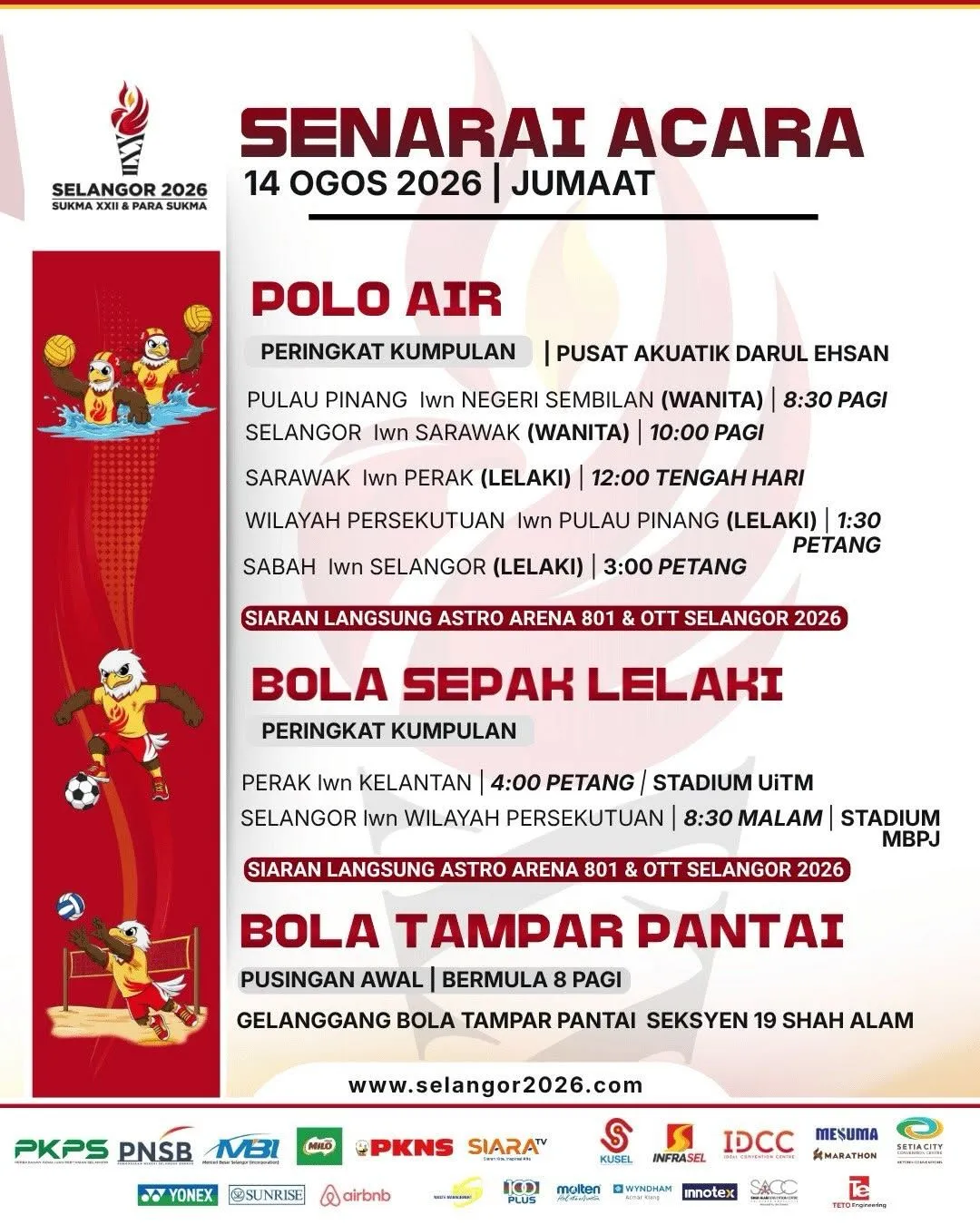 Selangor 2026: Senarai sukan dan acara berlangsung hari ini