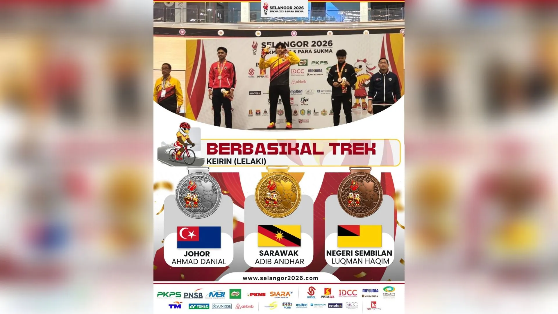 Selangor 2026: Adib Andhar cipta sejarah, emas keirin pertama Sarawak di pentas SUKMA