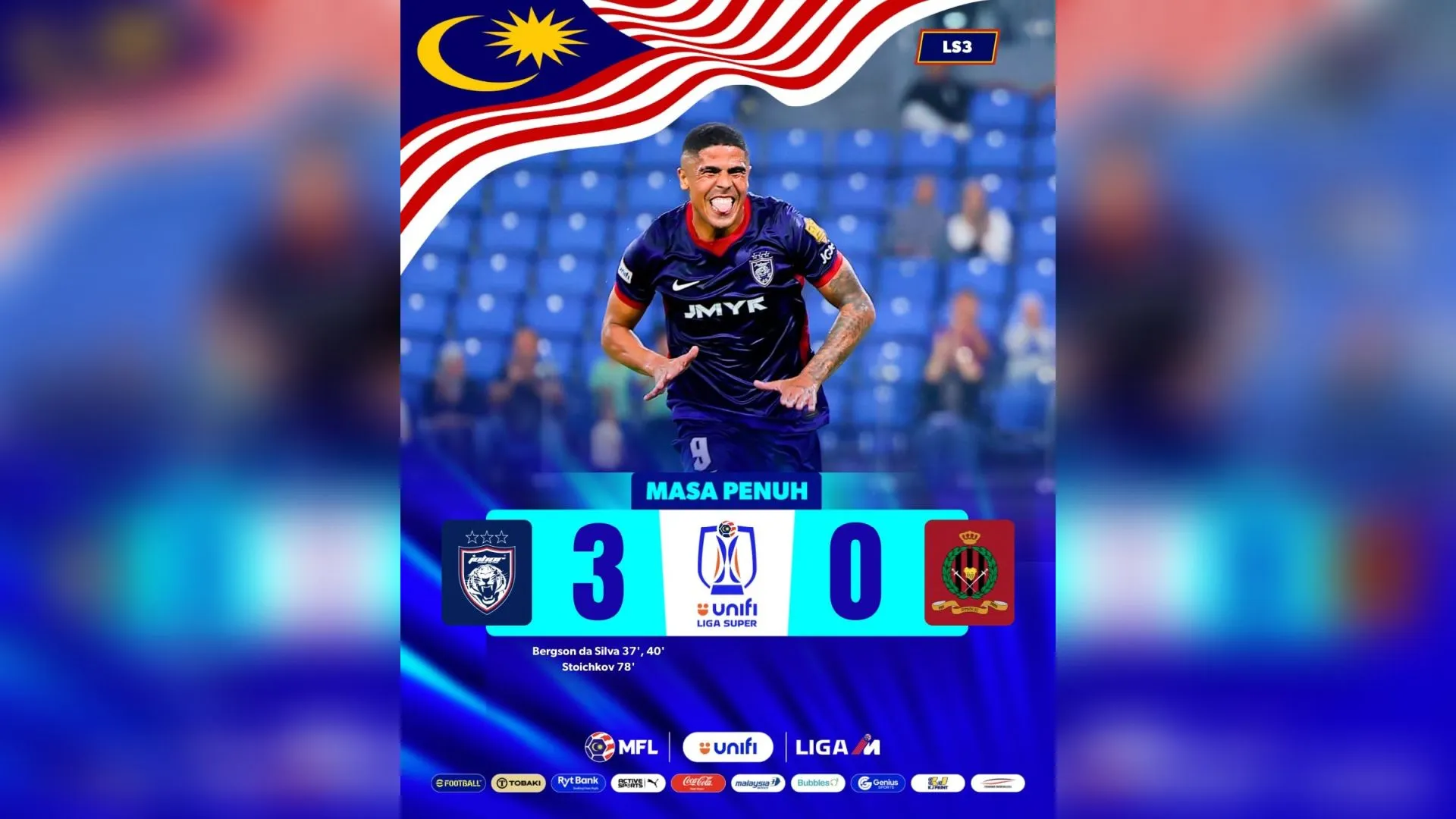 Bergson mengganas, JDT baham DPMM untuk kemenangan keempat