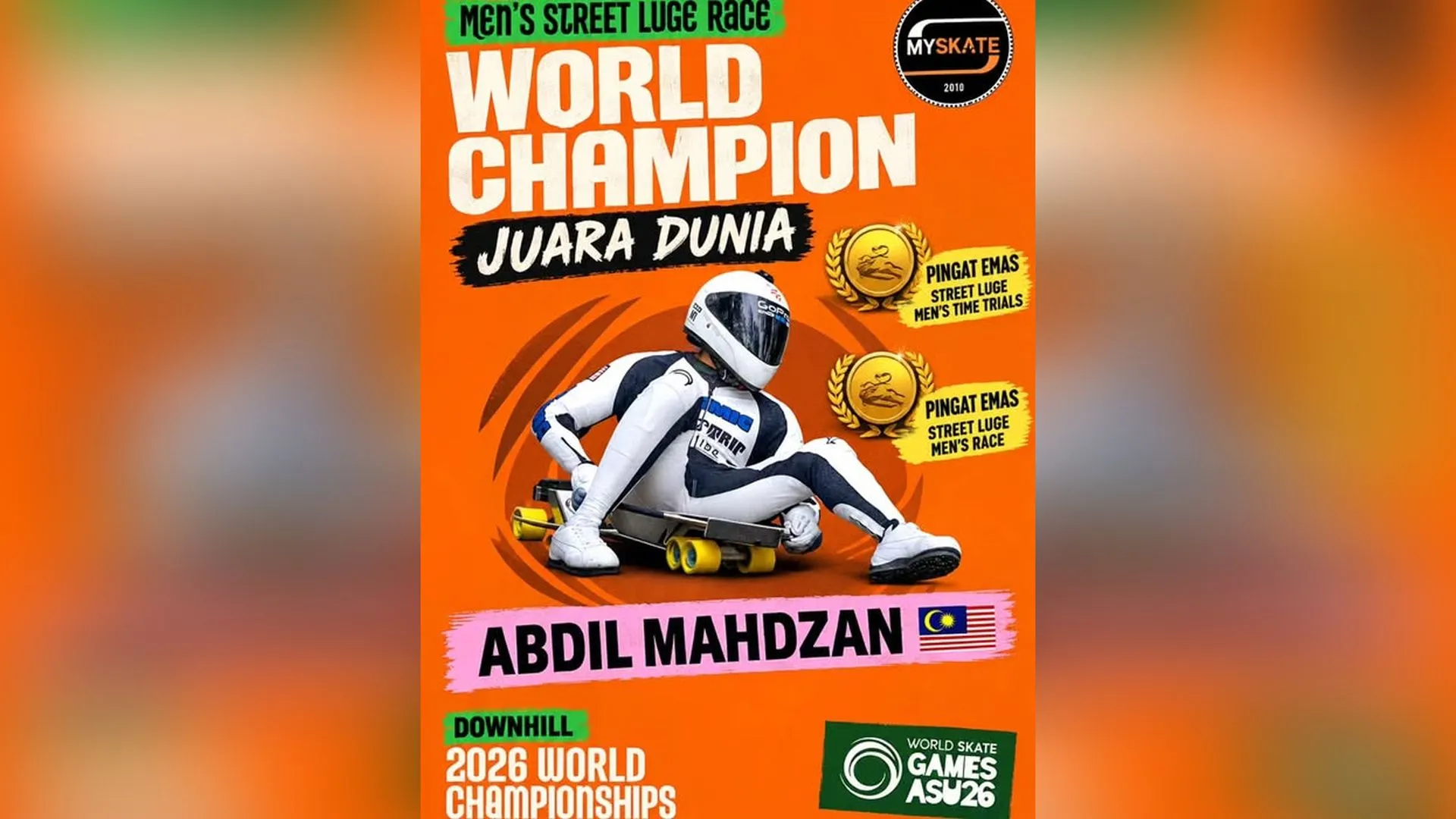 Abdil Mahdzan juara dunia, Malaysia raih dua emas street luge