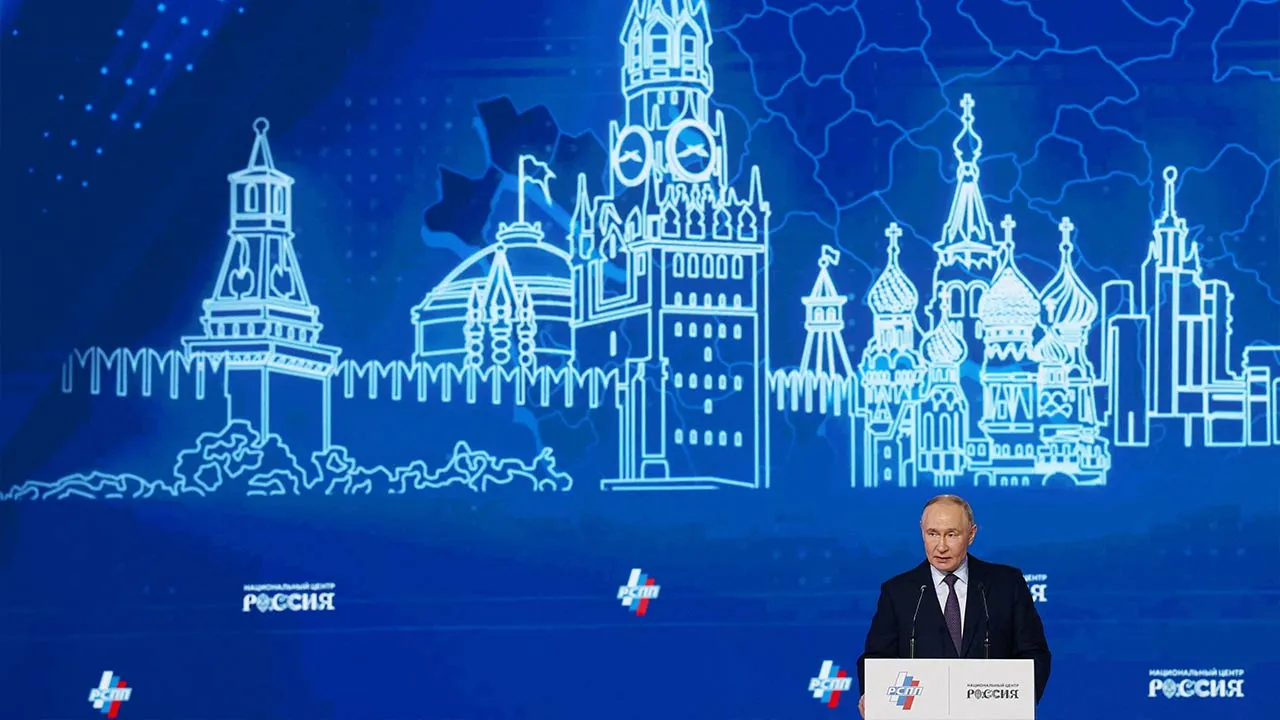Russian President Vladimir Putin speaks during the Congress of the Russian Union of Industrialists and Entrepreneurs in Moscow, Russia March 26, 2026. REUTERS/Ramil Sitdikov
