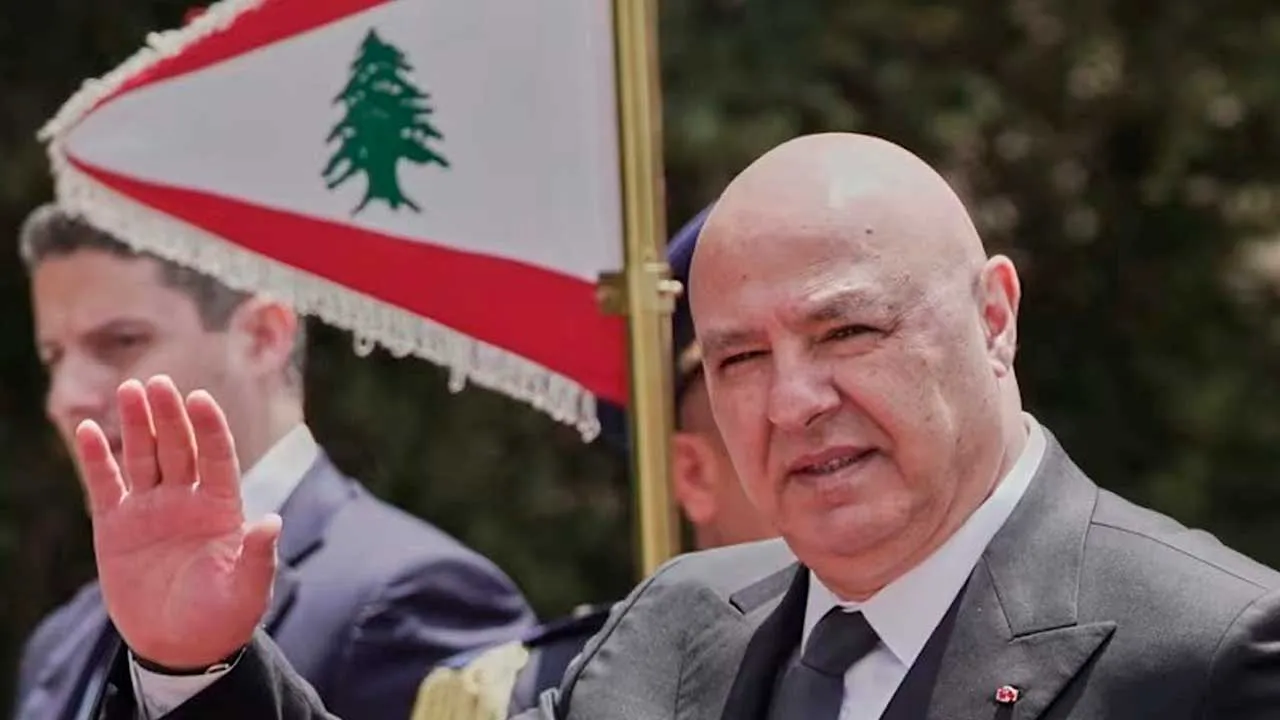 Lebanese President Joseph Aoun gestures to journalists at the Presidential Palace, in Baabda, east of Beirut, Lebanon, Wednesday, May 21, 2025. (Photo: AP/Hassan Ammar)