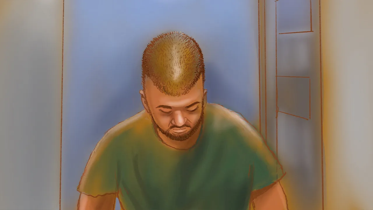 FILE PHOTO: A court sketch depicts Naveed Akram, 24, accused of opening fire on a Jewish Hanukkah celebration at Sydney's Bondi Beach in an attack that killed 15 people, appearing via video link at Downing Centre Local and District Court in Sydney, Australia, March 17, 2026. Rocco Fazzari/AAP/via REUTERS ATTENTION EDITORS - THIS IMAGE WAS PROVIDED BY A THIRD PARTY. NO RESALES. NO ARCHIVE. AUSTRALIA OUT. NEW ZEALAND OUT. NO COMMERCIAL OR EDITORIAL SALES IN NEW ZEALAND. NO COMMERCIAL OR EDITORIAL SALES IN AUS