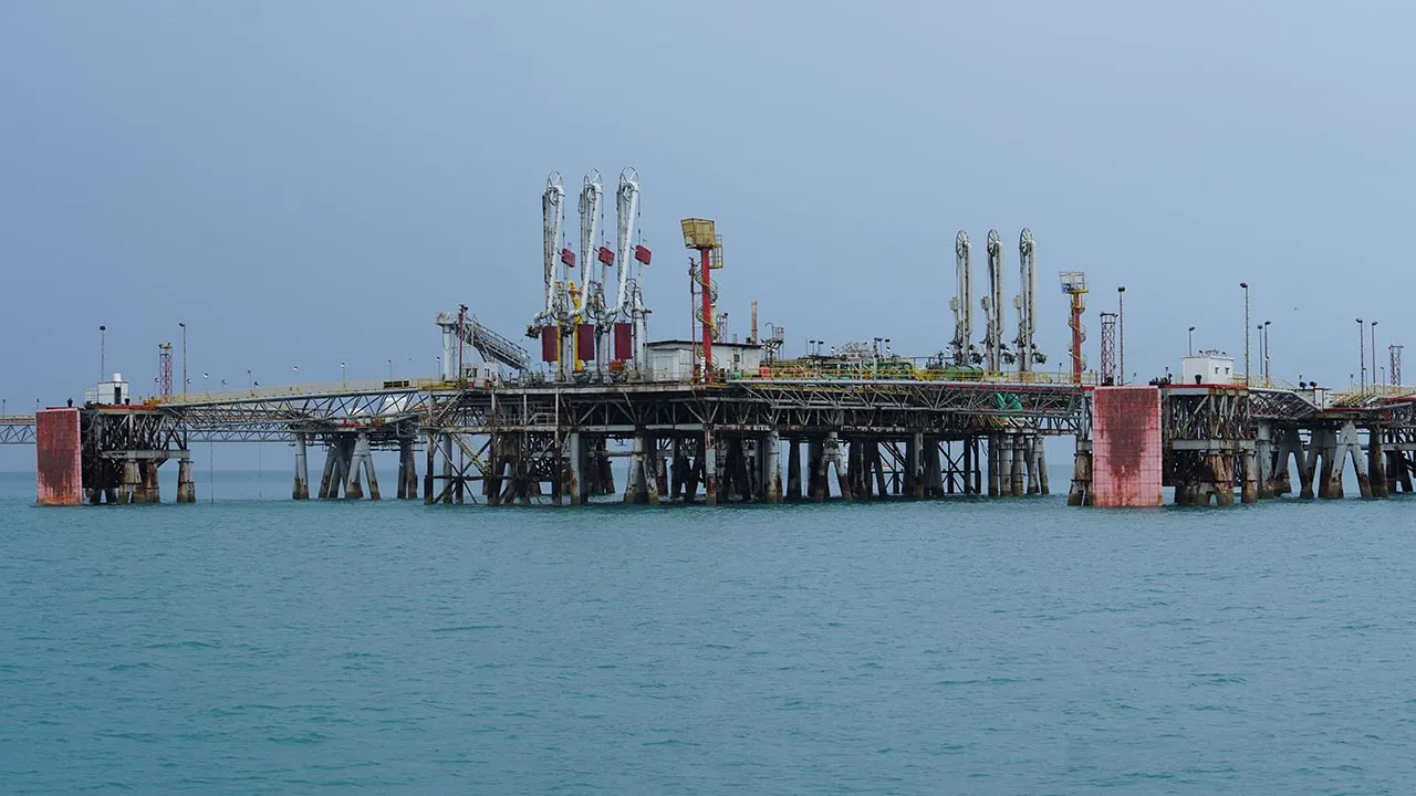 Floating oil export loading platforms at the Basra Oil Port, Iraq, March 12, 2026. REUTERS/Mohammed Aty