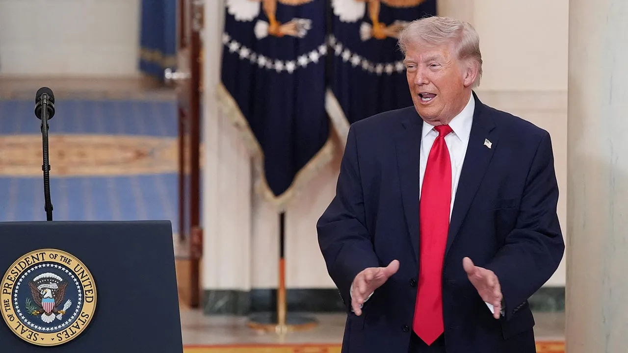 U.S. President Donald Trump gestures after delivering an address to the nation about the Iran war at the White House in Washington, D.C., U.S. April 1, 2026. Alex Brandon/Pool via REUTERS