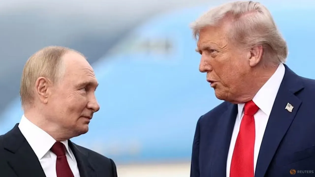 US President Donald Trump speaks with Russian President Vladimir Putin, as they meet to negotiate for an end to the war in Ukraine, at Joint Base Elmendorf-Richardson in Anchorage, Alaska, on Aug 15, 2025. (Photo: REUTERS/Kevin Lamarque)