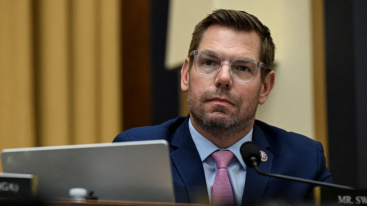 U.S. Representative Eric Swalwell (D-CA) attends a House Judiciary Committee hearing with FBI Director Kash Patel (not pictured), on Capitol Hill in Washington, D.C., U.S., September 17, 2025. REUTERS/Annabelle Gordon