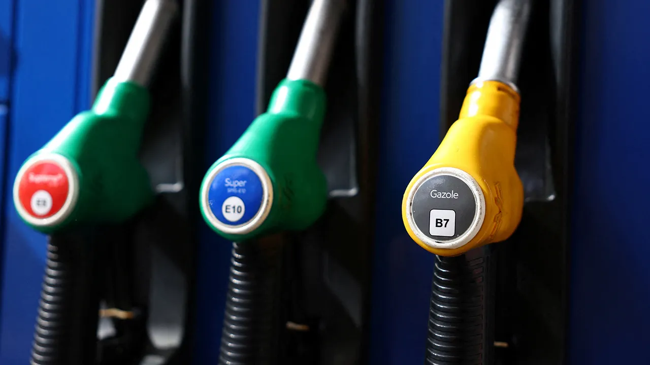 Fuel nozzles are seen at a petrol station in Paris, France, March 25, 2026. REUTERS/Abdul Saboor