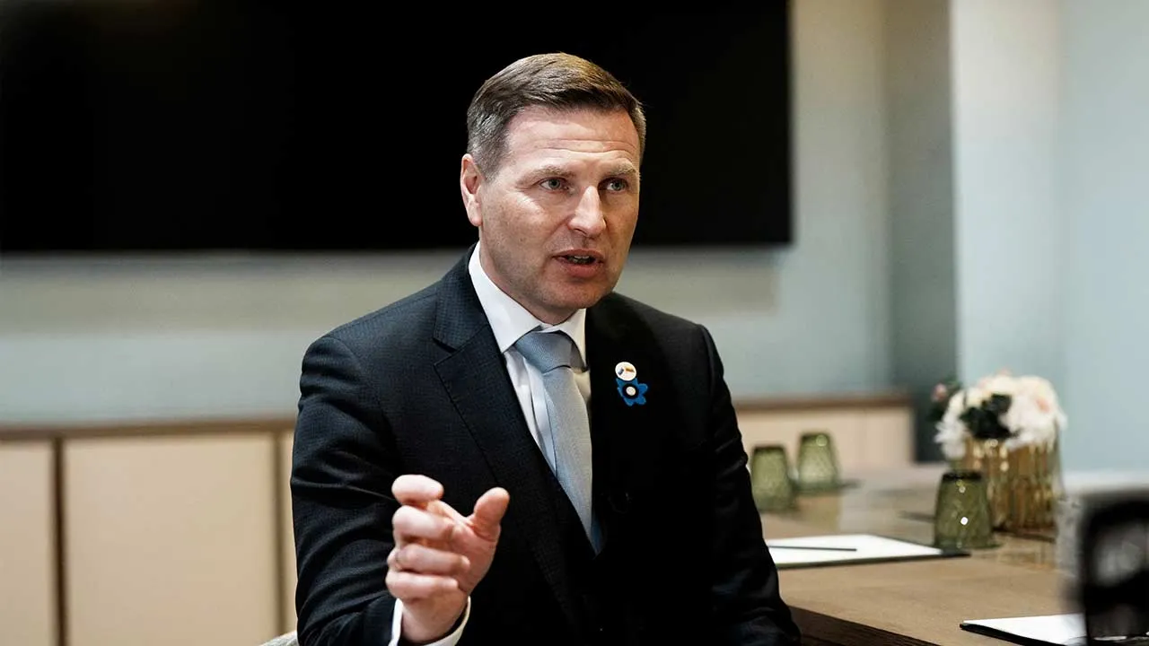 Estonian Defence Minister Hanno Pevkur speaks during an interview in Vilnius, Lithuania, April 16, 2026. REUTERS/Ints Kalnins
