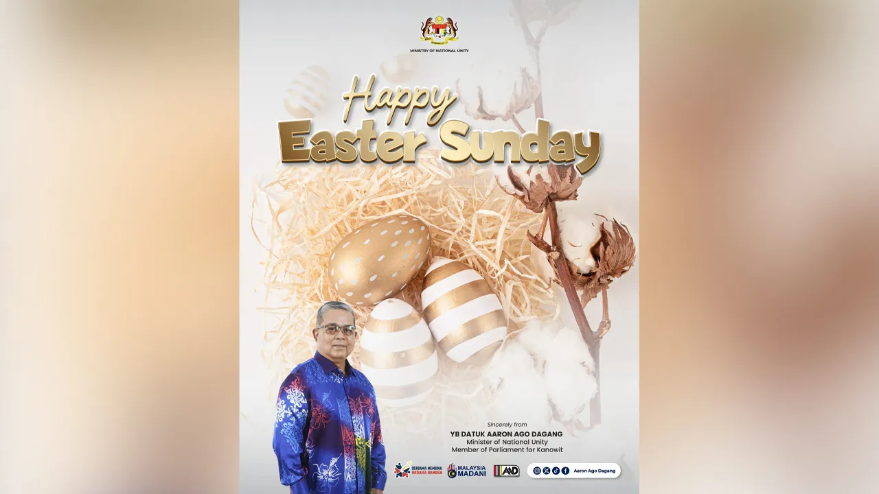 Happy Easter! May the miracle of Easter bring you renewed hope and happiness.  Negara kita dibina atas asas kepelbagaian, dan hubungan antara agama di Malaysia harus sentiasa dipelihara dengan penuh hormat dan kasih sayang. Demi Malaysia yang harmoni dan sejahtera, kita perlu memastikan keamanan dan perpaduan tetap menjadi teras kehidupan berbangsa kita.