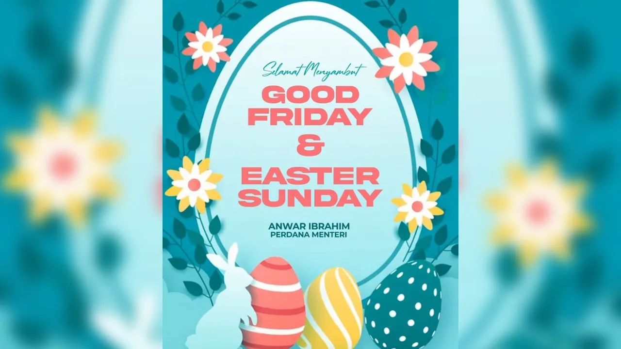 Selamat menyambut Hari Easter kepada seluruh penganut Kristian. Di balik makna luhur perayaan ini, tersirat erti kebangkitan yang menjadi seruan untuk memperbaharui jiwa dan nurani. Justeru, dalam mendepani pelbagai tantangan semasa, perayaan suci penganut Kristian ini mengingatkan bahawa nilai kemanusiaan tidak harus terhakis dengan perbezaan. Malah, nilai kemanusiaan mesti terus dipupuk sebagai asas peradaban yakni dengan menyantuni, merangkul dan memanusiakan antara satu dengan yang lain._FB Anwar Ibrahi