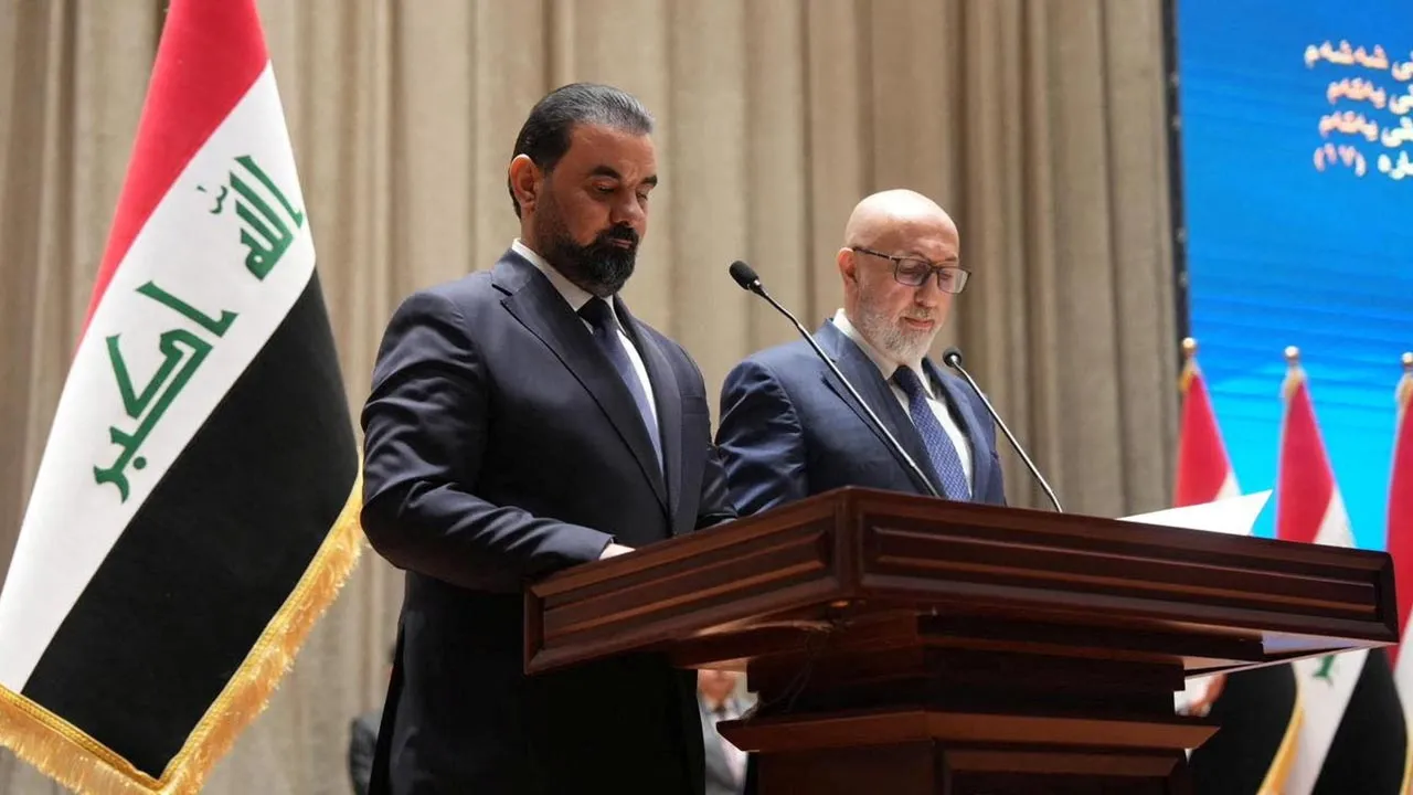 Iraq’s newly elected president Nizar Amedi attends a parliamentary session in Baghdad, Iraq, April 11, 2026. Iraqi Parliament Media Office/Handout via REUTERS
