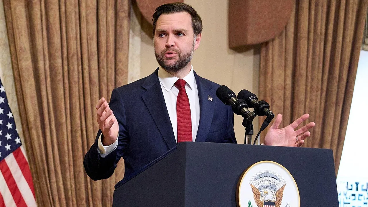 U.S. Vice President JD Vance speaks during a news conference after meeting with representatives from Pakistan and Iran, April 12, 2026, in Islamabad, Pakistan.. Jacquelyn Martin/Pool via REUTERS