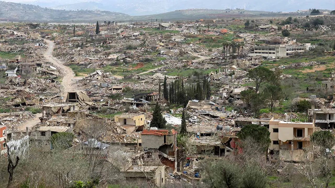 FILE PHOTO: Buildings destroyed during an Israeli military operation lie in ruins near the border with Israel, in Kfar Kila, southern Lebanon, February 19, 2026. REUTERS/Aziz Taher/File Photo