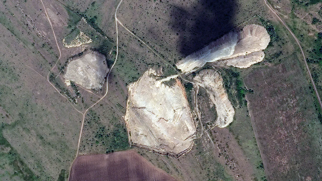 A satellite image shows the Bobrykivske gold mine in occupied Luhansk, eastern Ukraine, in this handout image taken on June 12, 2024. Vantor/Handout via REUTERS 