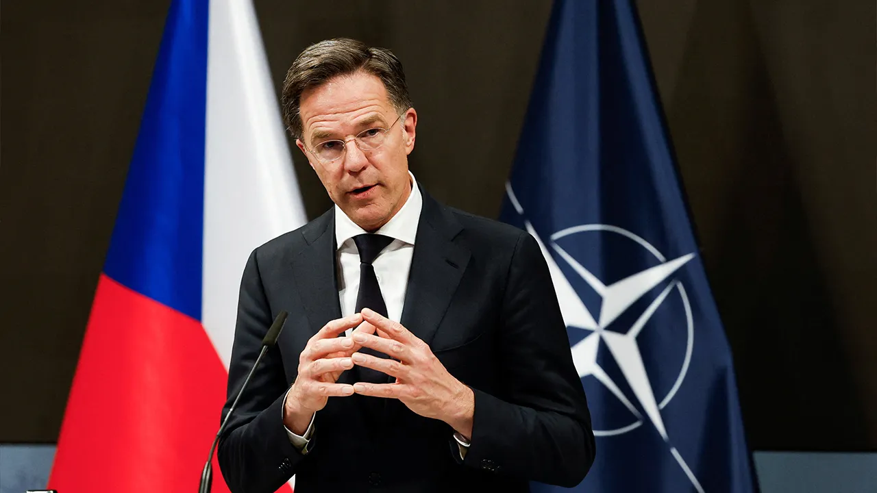 NATO Secretary General Mark Rutte speaks next to Czech Republic's Prime Minister Andrej Babis (not pictured) during a press conference in Prague, Czech Republic, April 16, 2026. REUTERS/David W Cerny