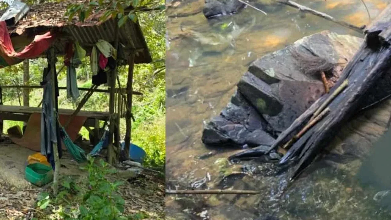 Lokasi di mana mayat seorang lelaki ditemukan berhampiran kebun getah di Kampung Pulai, Gua Musang pada Khamis, disiasat sebagai kes bunuh. Foto PDRM