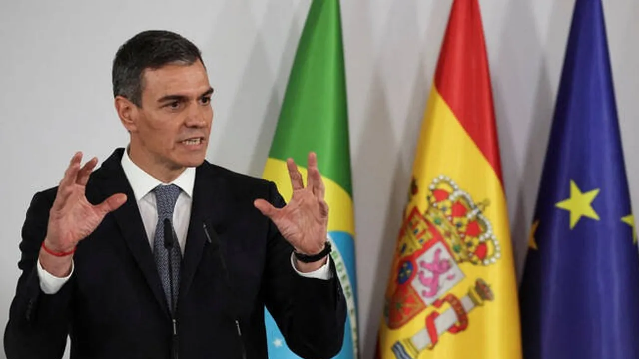 Spain's Prime Minister Pedro Sanchez addresses a press conference in Barcelona, Spain, on April 17, 2026. (REUTERS)