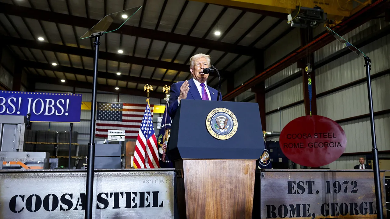 U.S. President Donald Trump speaks, as he visits Coosa Steel Corporation in Rome, Georgia, U.S., February 19, 2026. REUTERS/Kevin Lamarque/File Photo