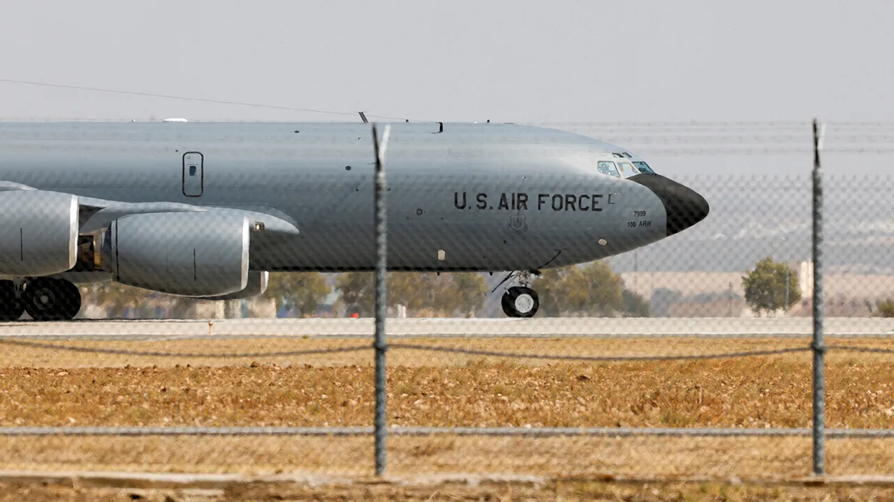 FILE PHOTO: A U.S. Airforce Boeing KC-135 Stratotanker taxies at the Moron Air Base in Moron de la Frontera, southern Spain, August 27, 2021. REUTERS/Marcelo del Pozo/File Photo/File Photo