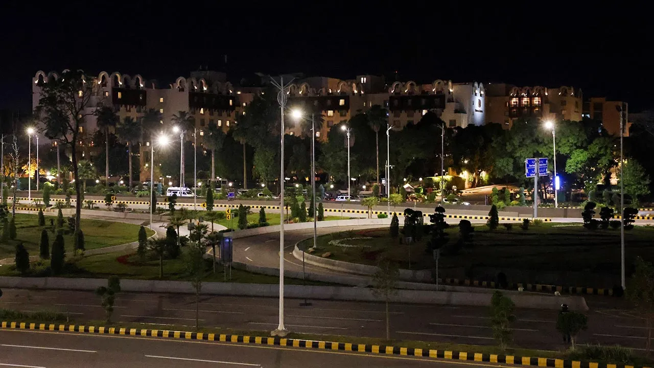 The Serena hotel stands in the background as U.S. and Iran hold peace talks in Islamabad, Pakistan, April 11, 2026. REUTERS/Akhtar Soomro