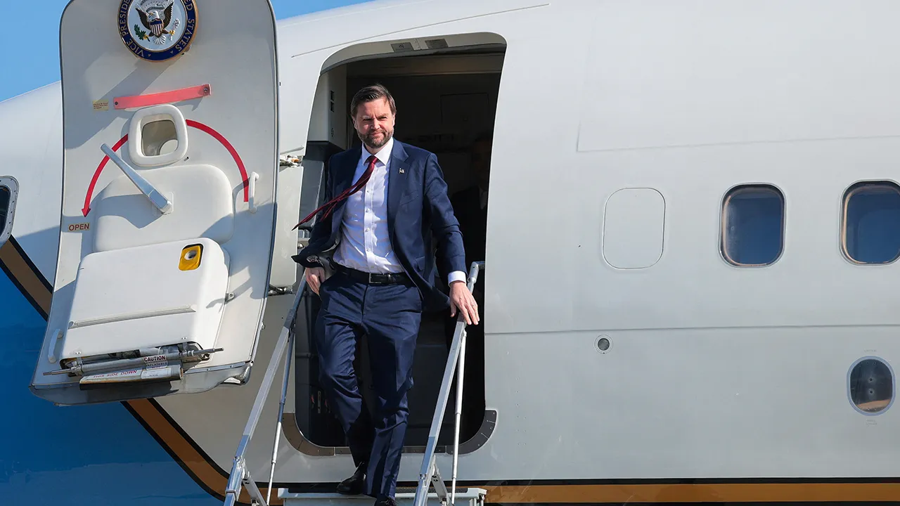 U.S. Vice President JD Vance arrives on Air Force Two at Athens-Ben Epps Airport on April 14, 2026 in Athens, Georgia. Vice President Vance is traveling to Athens, Georgia to attend a Turning Point USA event. Chip Somodevilla/Pool via REUTERS