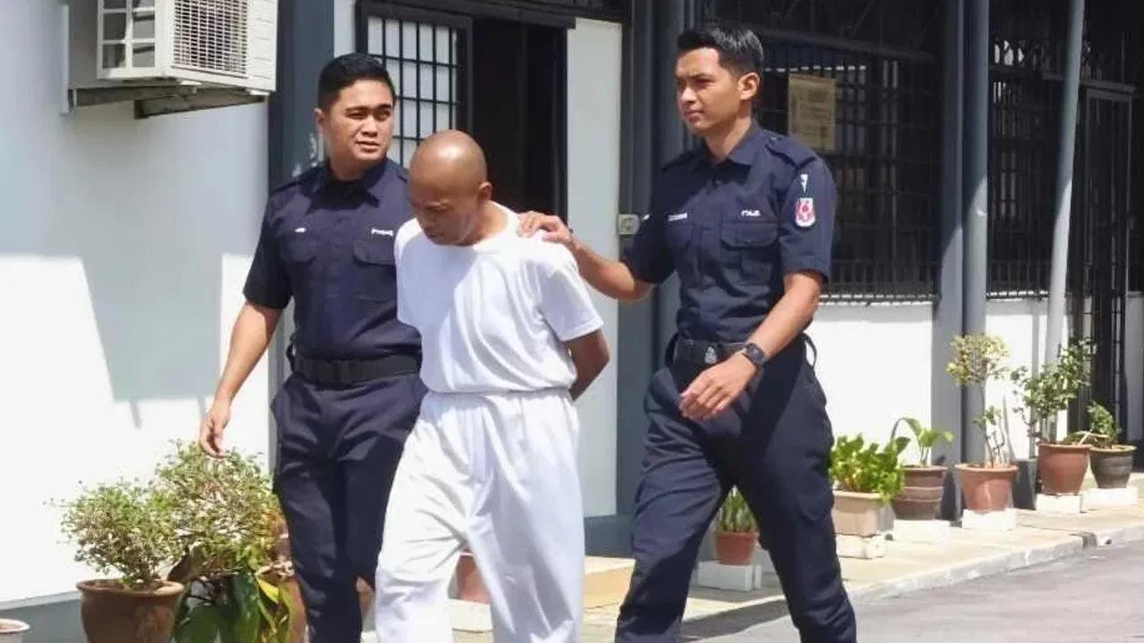 Zainizan ketika dibawa anggota polis ke Mahkamah Majistret Rembau