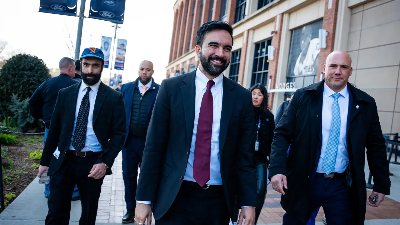 Mayor Zohran Mamdani visits Citi Field before a New York Mets baseball game on his 100th day as mayor in New York, Thursday, April 9, 2026. (AP Photo/Angelina Katsanis)