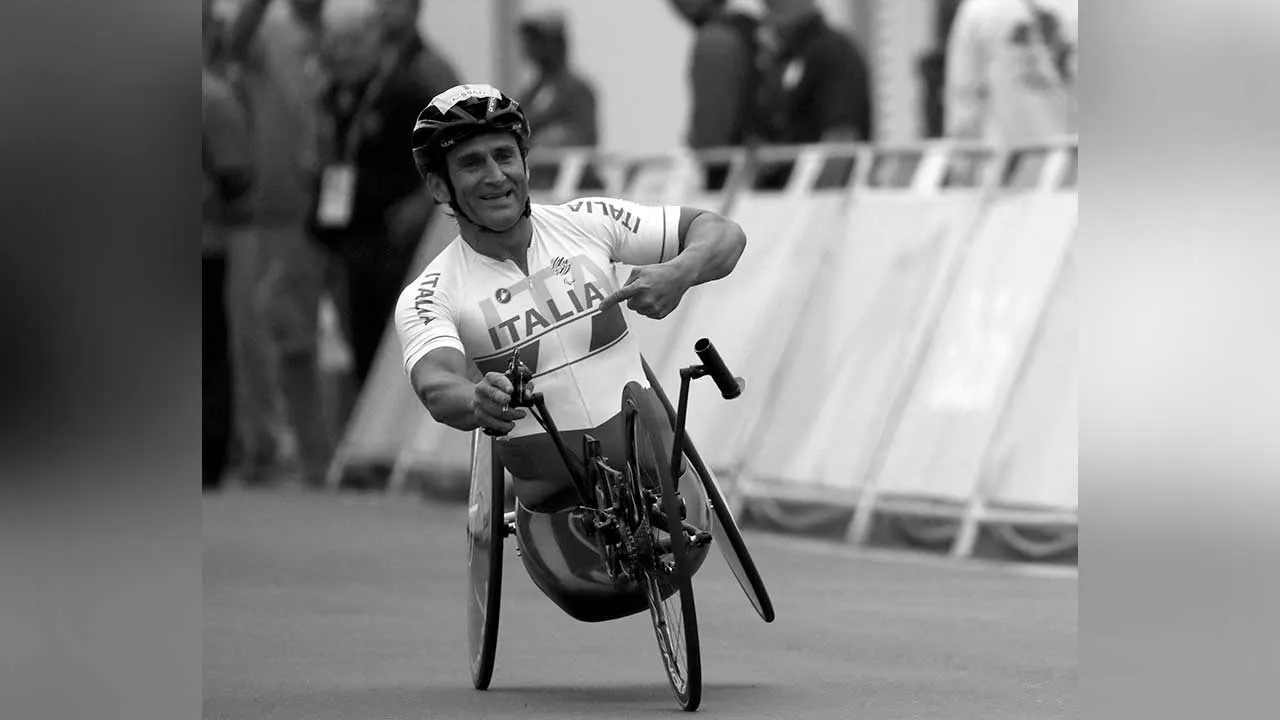 FILE PHOTO: 2016 Rio Paralympics - Cycling Road - Final - Mixed Team Relay H2-5 - Pontal - Rio de Janeiro, Brazil - 16/09/2016. Alessandro Zanardi of Italy reacts. REUTERS/Ricardo Moraes FOR EDITORIAL USE ONLY. NOT FOR SALE FOR MARKETING OR ADVERTISING CAMPAIGNS./File Photo
