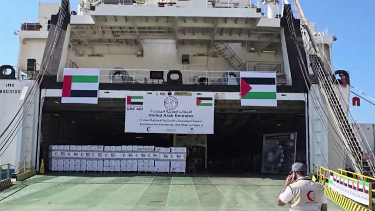 UAE AID SHIP CARRYING SUPPLIES TO GAZA DOCKED AT ARISH SEA PORT