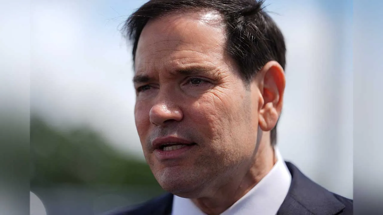 Secretary of State Marco Rubio speaks to the press before boarding his plane at Homestead Air Reserve Base, Thursday, May 21, 2026. Rubio is traveling to a NATO foreign ministers meeting in Sweden. Julia Demaree Nikhinson/Pool via REUTERS