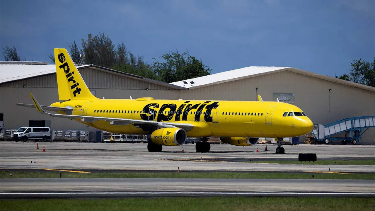 A Spirit Airlines Airbus A321 aircraft is seen parked on a cargo apron at Luis Munoz Marin International Airport after the airline announced it was ceasing operations early Saturday following an impasse in talks with some creditors over a $500 million government bailout plan, in Carolina, Puerto Rico, May 2, 2026. REUTERS/Ricardo Arduengo