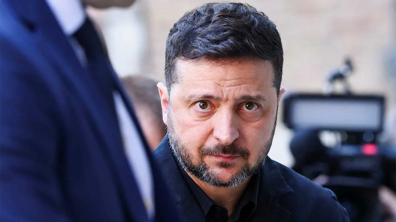 Ukrainian President Volodymyr Zelenskiy looks on as he walks after the Four Freedoms Awards ceremony in Middelburg, Netherlands, April 16, 2026. REUTERS/Piroschka van de Wouw