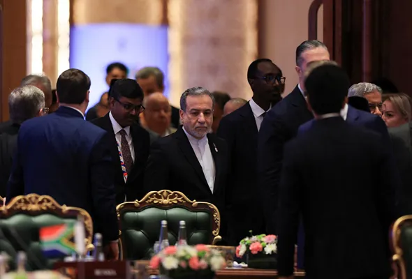 Iran's Foreign Minister Abbas Araqchi attends the BRICS foreign ministers' meeting at Bharat Mandapam in New Delhi, India May 14, 2026. REUTERS/Adnan Abidi