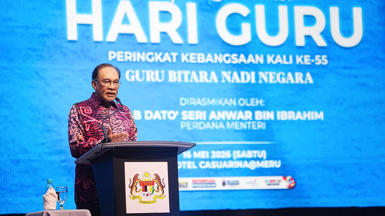 IPOH, 16 Mei -- Perdana Menteri Datuk Seri Anwar Ibrahim berucap pada Sambutan Hari Guru Peringkat Kebangsaan Kali Ke-55 Tahun 2026 hari ini.  --fotoBERNAMA (2026) HAK CIPTA TERPELIHARA