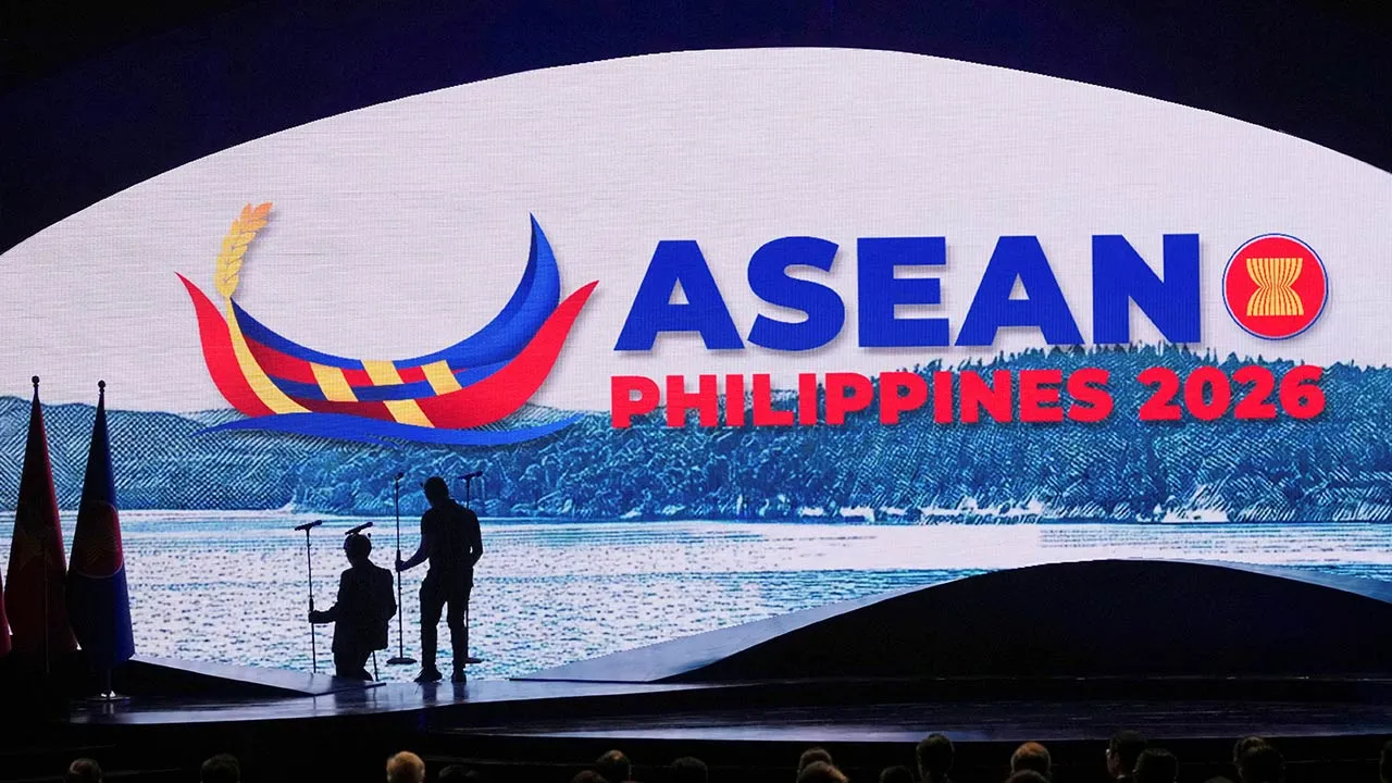 Workers arrange microphones on the stage before the start of the opening ceremony of the 48th ASEAN Summit and Related Meetings in Cebu, Philippines, May 8, 2026. Aaron Favila/Pool via REUTERS