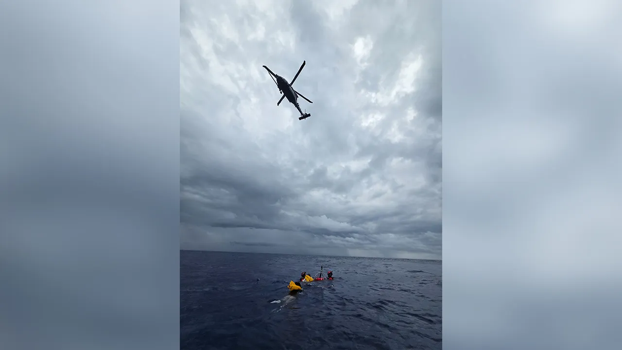 This photo provided by the U.S. Air Force shows rescue operations underway for survivors of a downed civilian aircraft off the coast of Melbourne, Fla., Tuesday, May 12, 2026. (U.S. Air Force/DVIDS via AP)