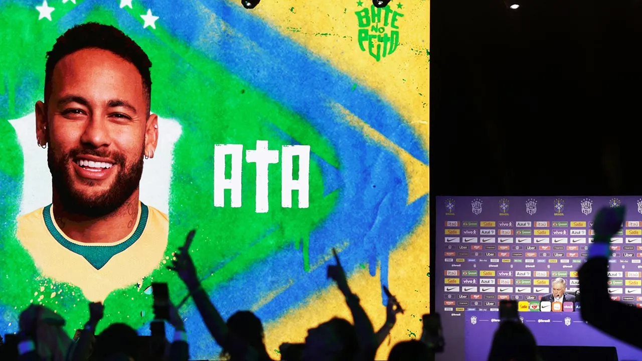 Soccer Football - FIFA World Cup 2026 - Brazil coach Carlo Ancelotti speaks to media ahead of the World Cup - Museu do Amanha, Rio de Janeiro, Brazil - May 18, 2026 Brazil coach Carlo Ancelotti names Santos' Neymar in his squad during the press conference REUTERS/Ricardo Moraes