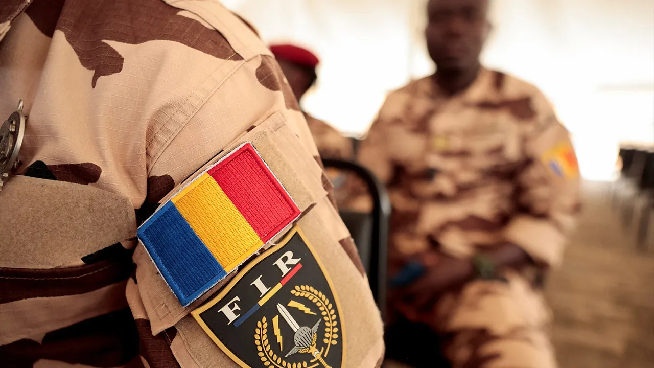 Soldiers from the Chadian Rapid Intervention Force contingent sit during the closing ceremony of the U.S.-sponsored Flintlock exercises at the site of the new French-backed international counter-terrorism academy in Jacqueville, Ivory Coast, April 30, 2026. REUTERS/Luc Gnago