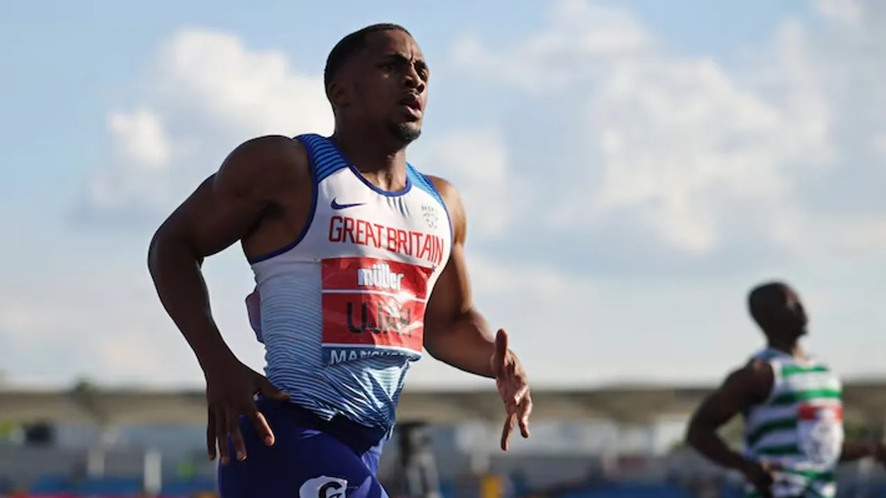 Athletics - British Athletics Championships - Manchester Regional Arena, Manchester, Britain - June 26, 2021 Britain’s Chijindu Ujah after winning the men's 100m final Action Images via Reuters/Molly Darlington