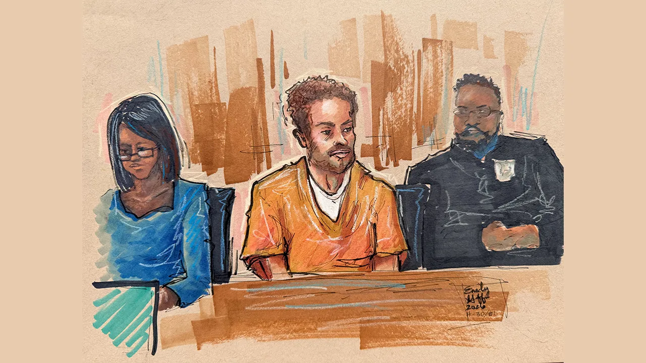 FILE PHOTO: Cole Tomas Allen, a suspect in the White House Correspondents' Association (WHCA) dinner shooting, sits in the courtroom during a hearing after being charged with attempting to assassinate U.S. President Donald Trump, in Washington D.C., U.S., April 30, 2026, in this courtroom sketch. REUTERS/Emily Goff/File Photo