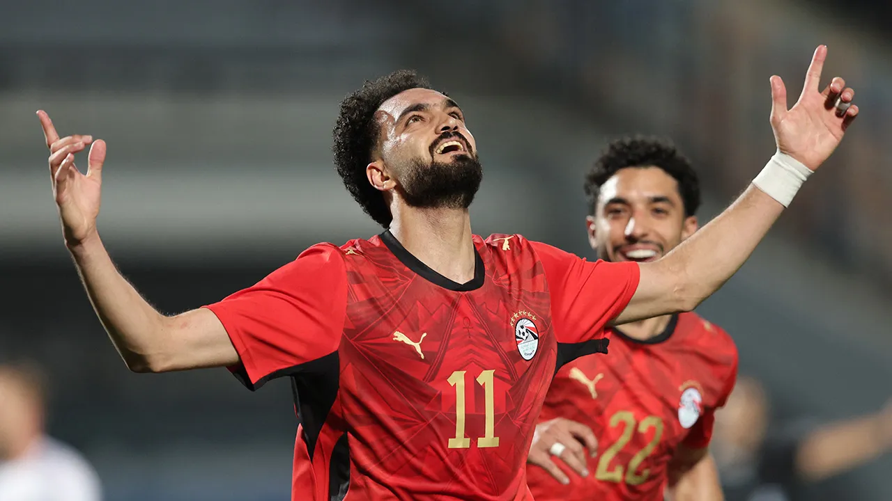 Soccer Football - International Friendly - Egypt v Russia - Cairo International Stadium, Cairo, Egypt - May 28, 2026 Egypt's Mostafa Ziko celebrates scoring their first goal REUTERS/Mohamed Abd El Ghany