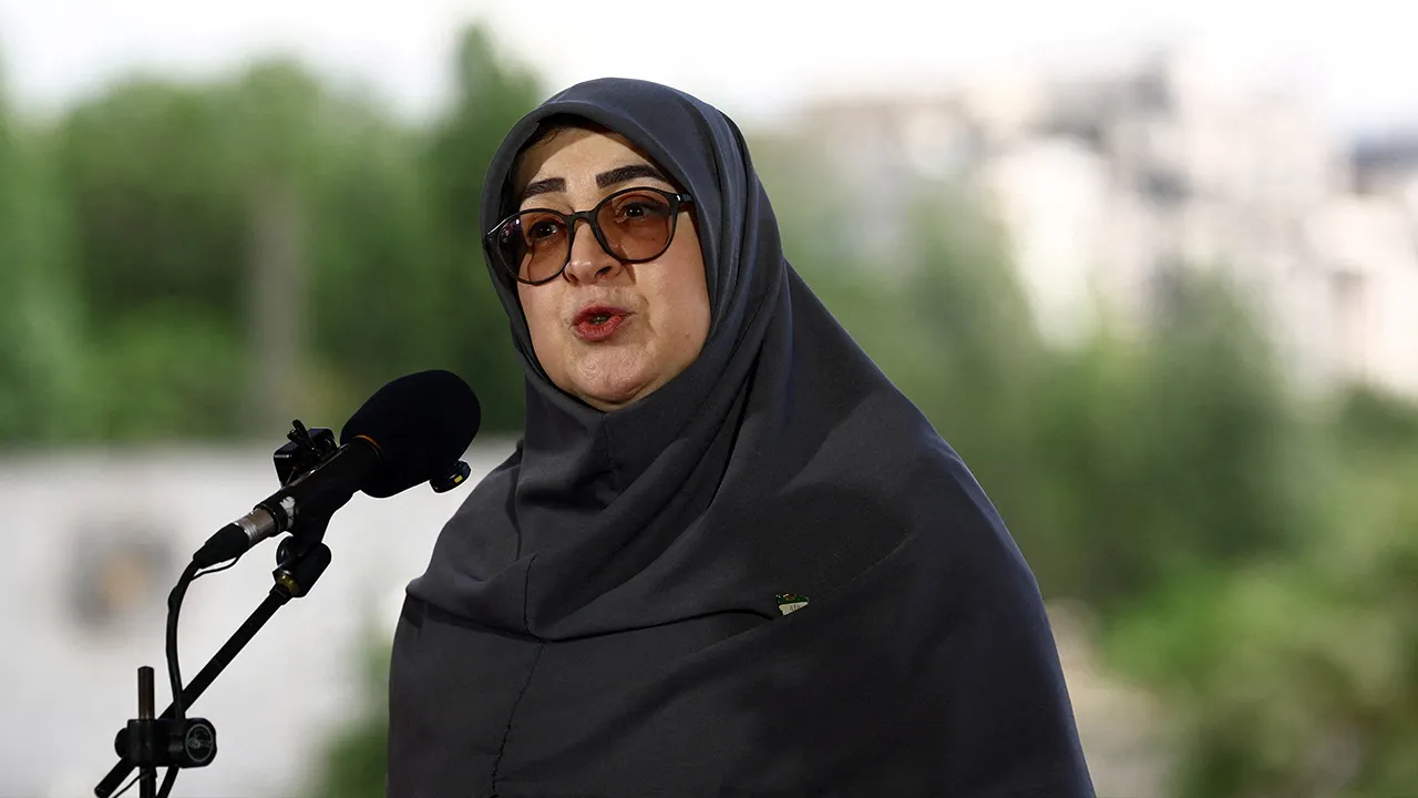 Iranian government spokesperson Fatemeh Mohajerani attends a press conference, amid a ceasefire between U.S. and Iran, at the Tarasht power plant in Tehran, Iran, April 28, 2026. Majid Asgaripour/WANA (West Asia News Agency) via REUTERS ATTENTION EDITORS - THIS PICTURE WAS PROVIDED BY A THIRD PARTY
