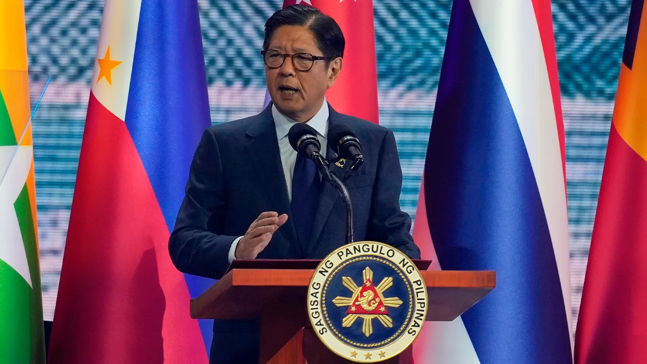 Philippine President Ferdinand Marcos Jr. delivers his remarks during the opening ceremony of the 48th ASEAN Summit and Related Meetings in Cebu, Philippines on Friday, May 8, 2026. (AP Photo/Aaron Favila, Pool)