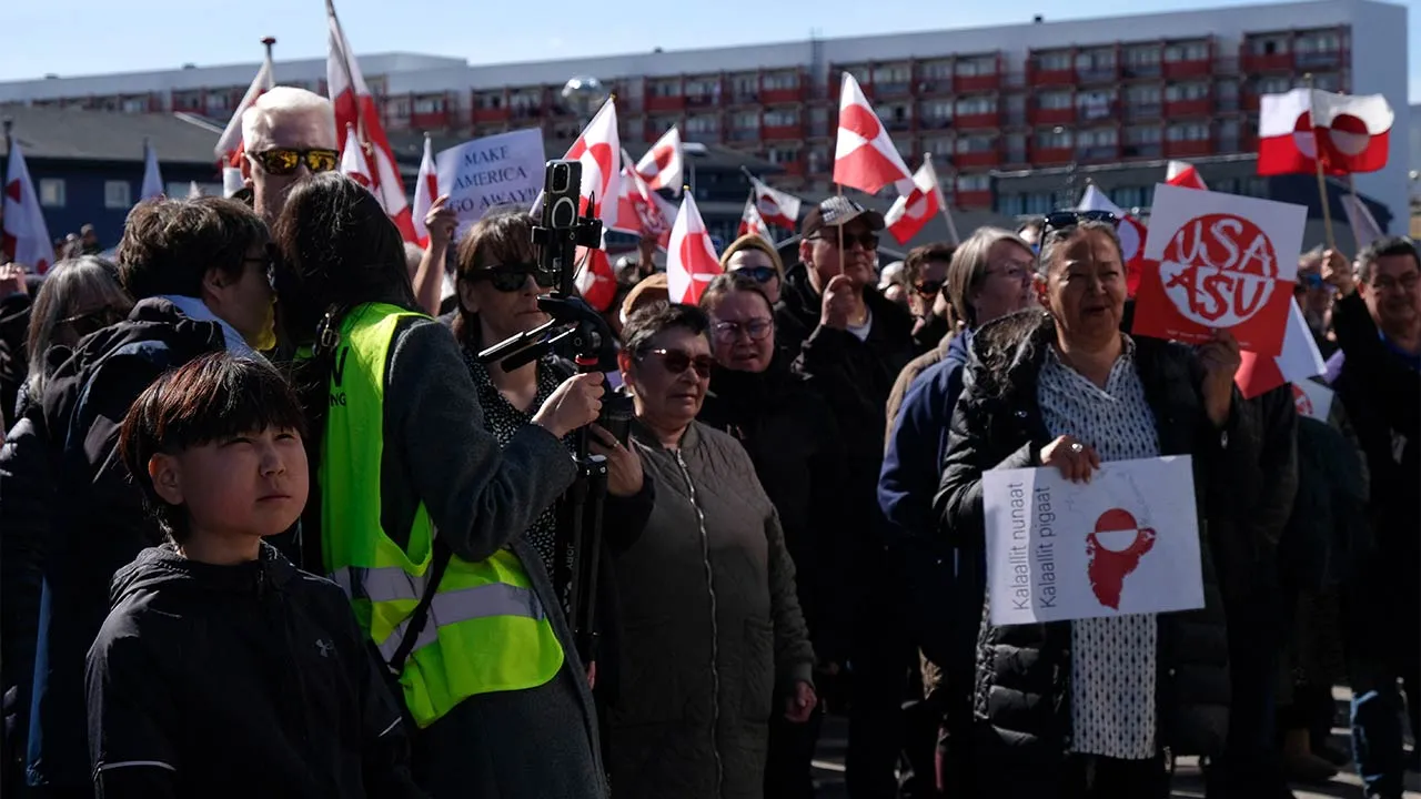 People gather to protest on the day of the opening of a new U.S. consulate in Nuuk, Greenland, May 21, 2026. REUTERS/Tim Barsoe