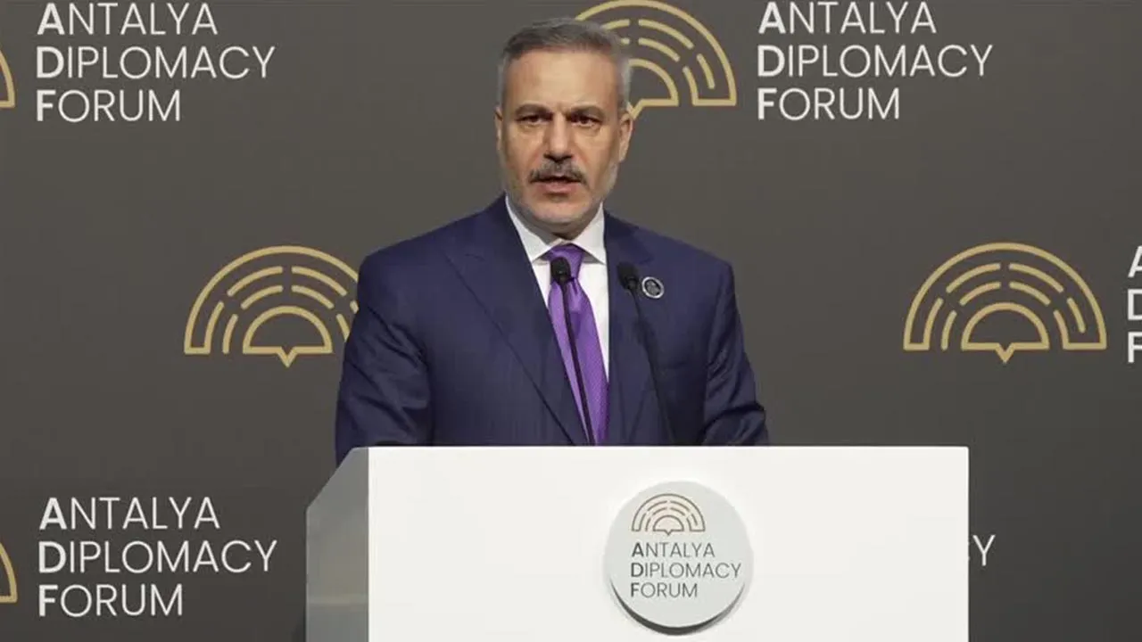 TURKISH FOREIGN MINISTER HAKAN FIDAN SPEAKING DURING NEWS CONFERENCE AT THE END OF ANTALYA DIPLOMACY FORUM -- REUTERS