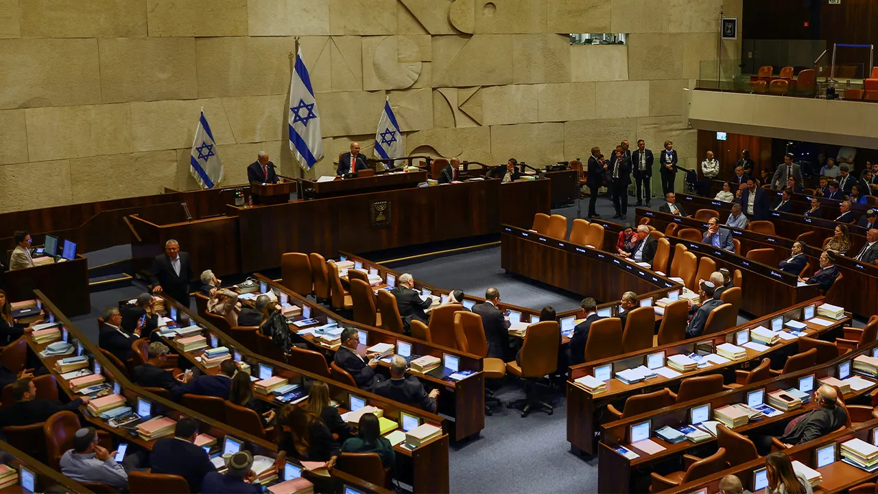 Israeli Prime Minister Benjamin Netanyahu speaks during a meeting at the Knesset, Israel's parliament, in Jerusalem, May 23, 2023. REUTERS/Ronen Zvulun